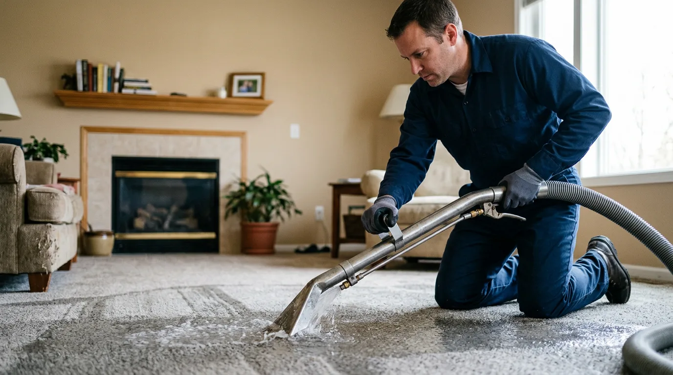 Water damage restoration technician working near Topeka, IN